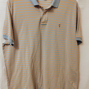 Polo by Ralph Lauren Men's Polo Shirt - Gray and Orange Stripes